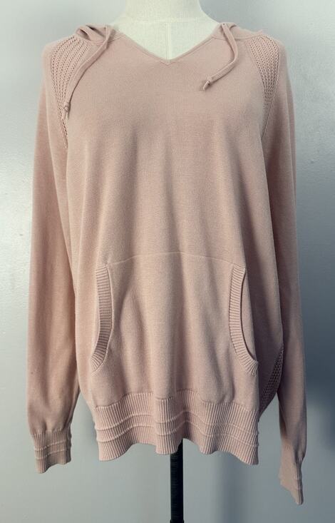 Athleta Jackets & Blazers - Athleta Evergreen V-Neck Knit Hoodie Sweater Blush Pink L Athleisure Balletcore